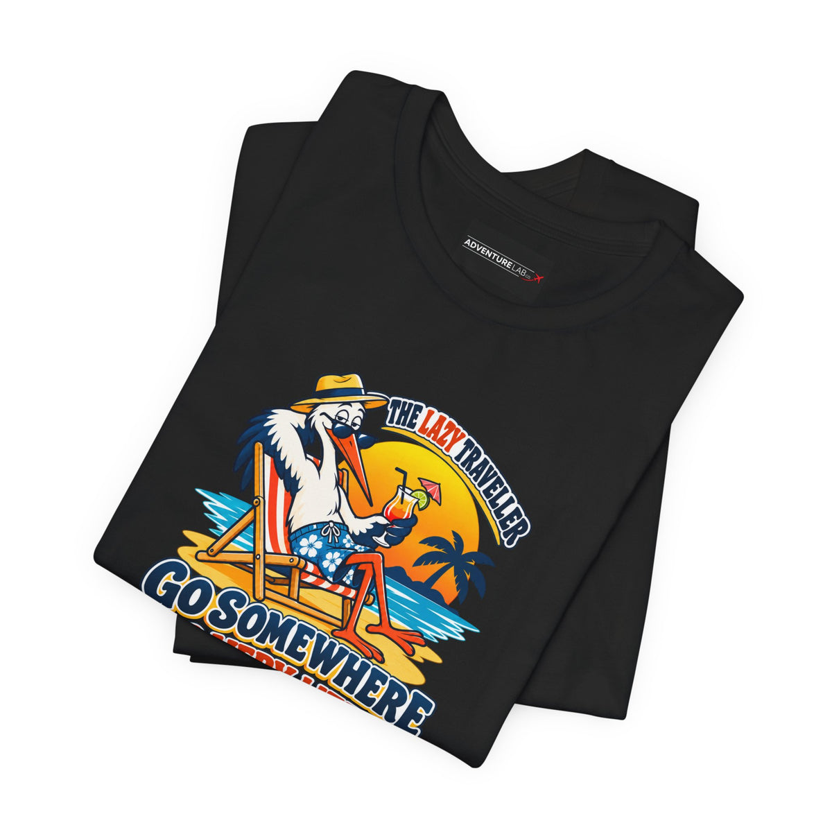 Lazy Traveller Stork T-shirt- Go Somewhere, Do Very Little