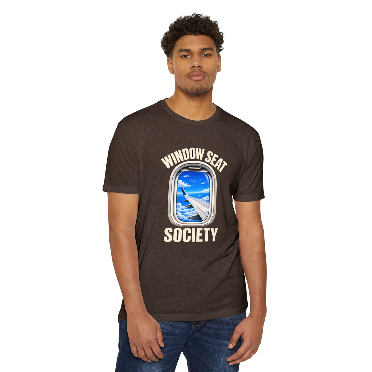 Blue Sky Window Seat Society T-Shirt — Retro Airplane Travel Tee