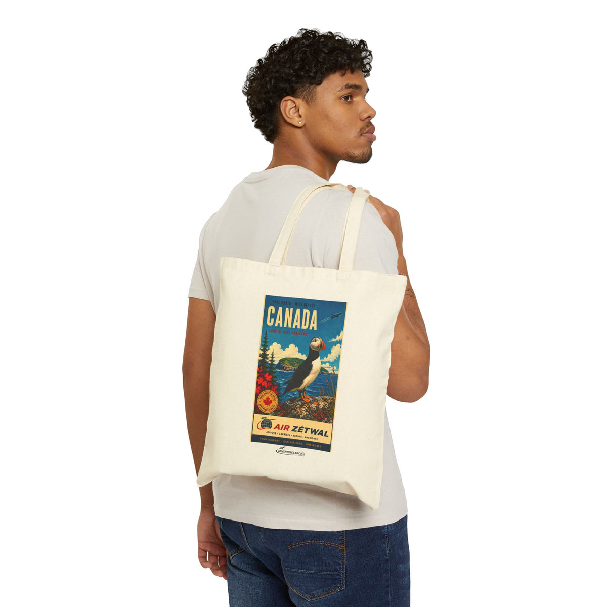 Canada Puffin Vintage Travel Canvas Tote