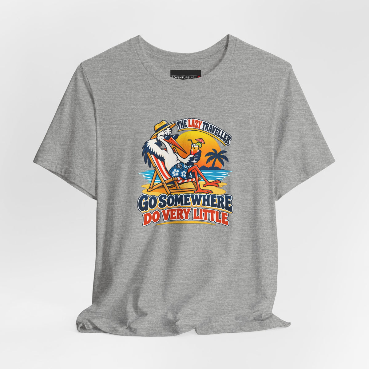 Lazy Traveller Stork T-shirt- Go Somewhere, Do Very Little