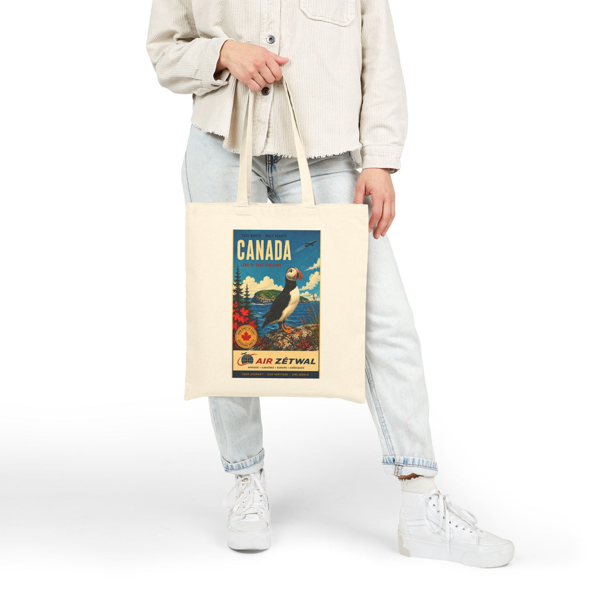 Canada Puffin Vintage Travel Canvas Tote