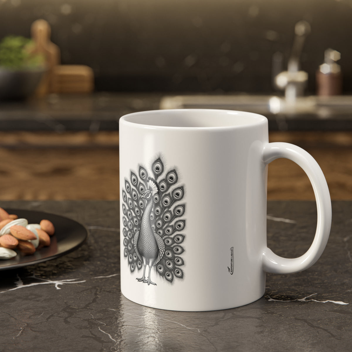 The Peacock | Black & White Wildlife Illustration Mug