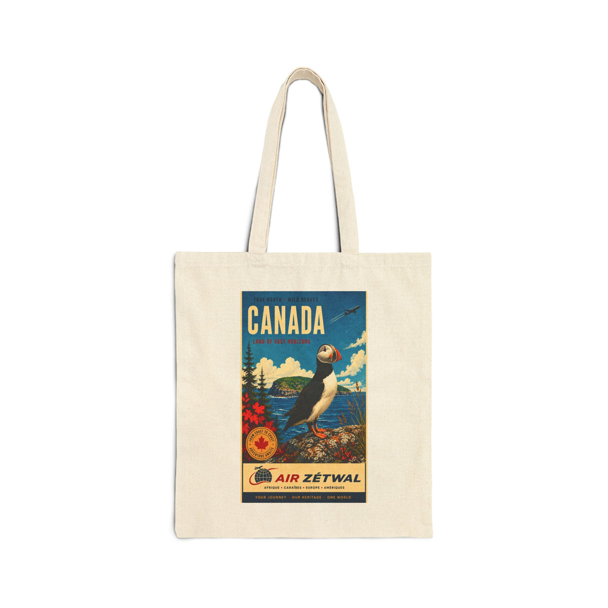 Canada Puffin Vintage Travel Canvas Tote