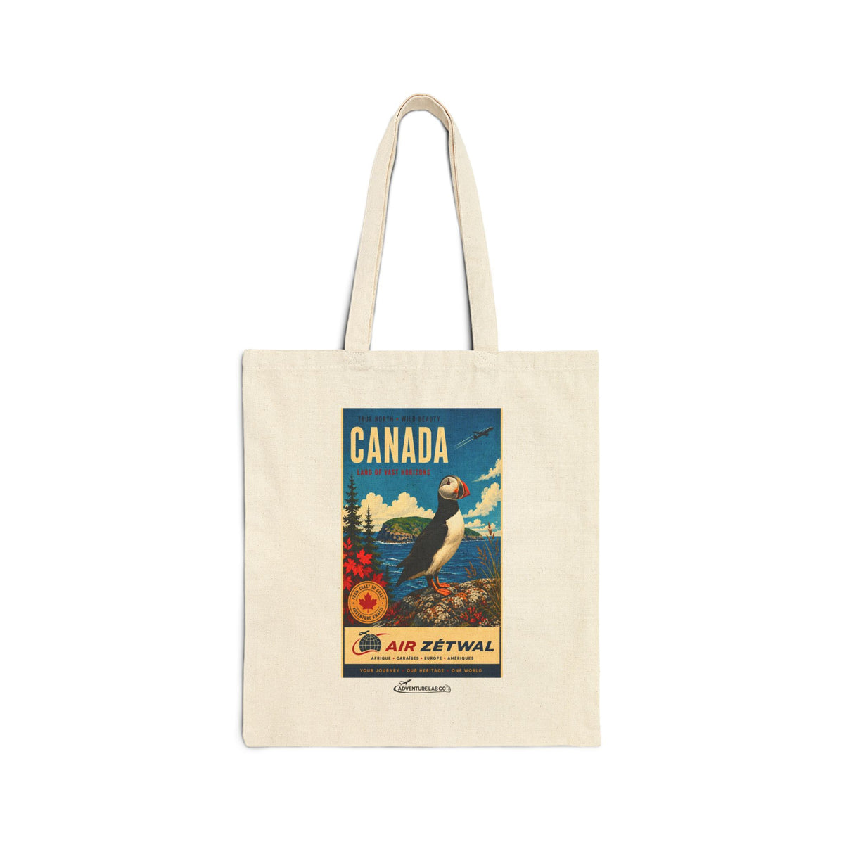 Canada Puffin Vintage Travel Canvas Tote