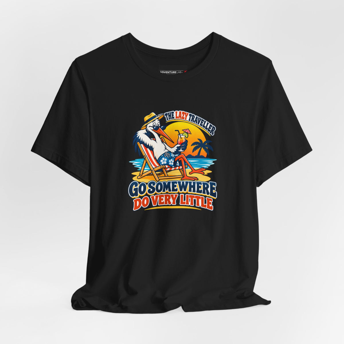 Lazy Traveller Stork T-shirt- Go Somewhere, Do Very Little