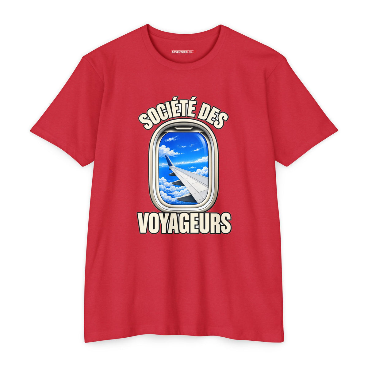 French Blue Sky Window Seat Society T-Shirt — Retro Airplane Travel Tee