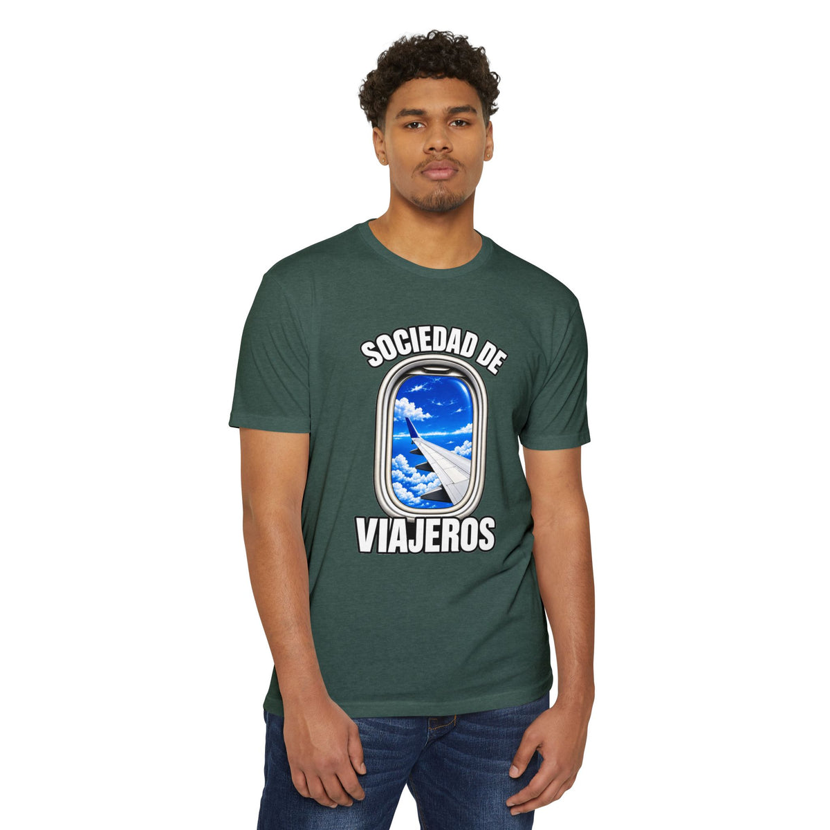 Sociedad de Viajeros Blue Sky Window Seat Society T-Shirt — Retro Airplane Travel Tee