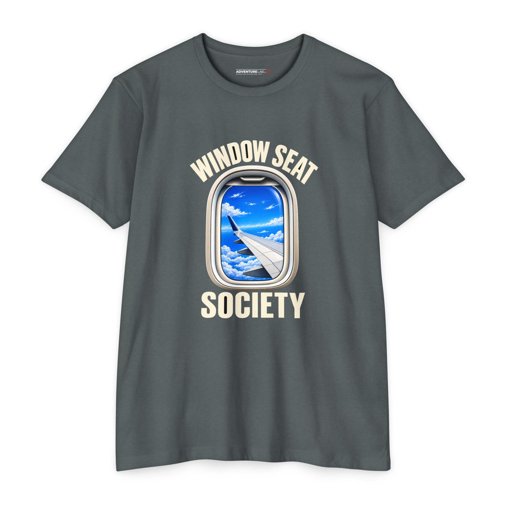 Blue Sky Window Seat Society T-Shirt — Retro Airplane Travel Tee