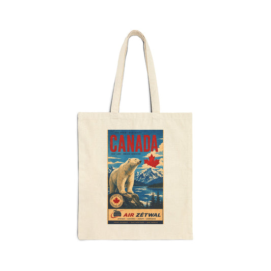 Canada Polar Bear Vintage Travel Canvas Tote