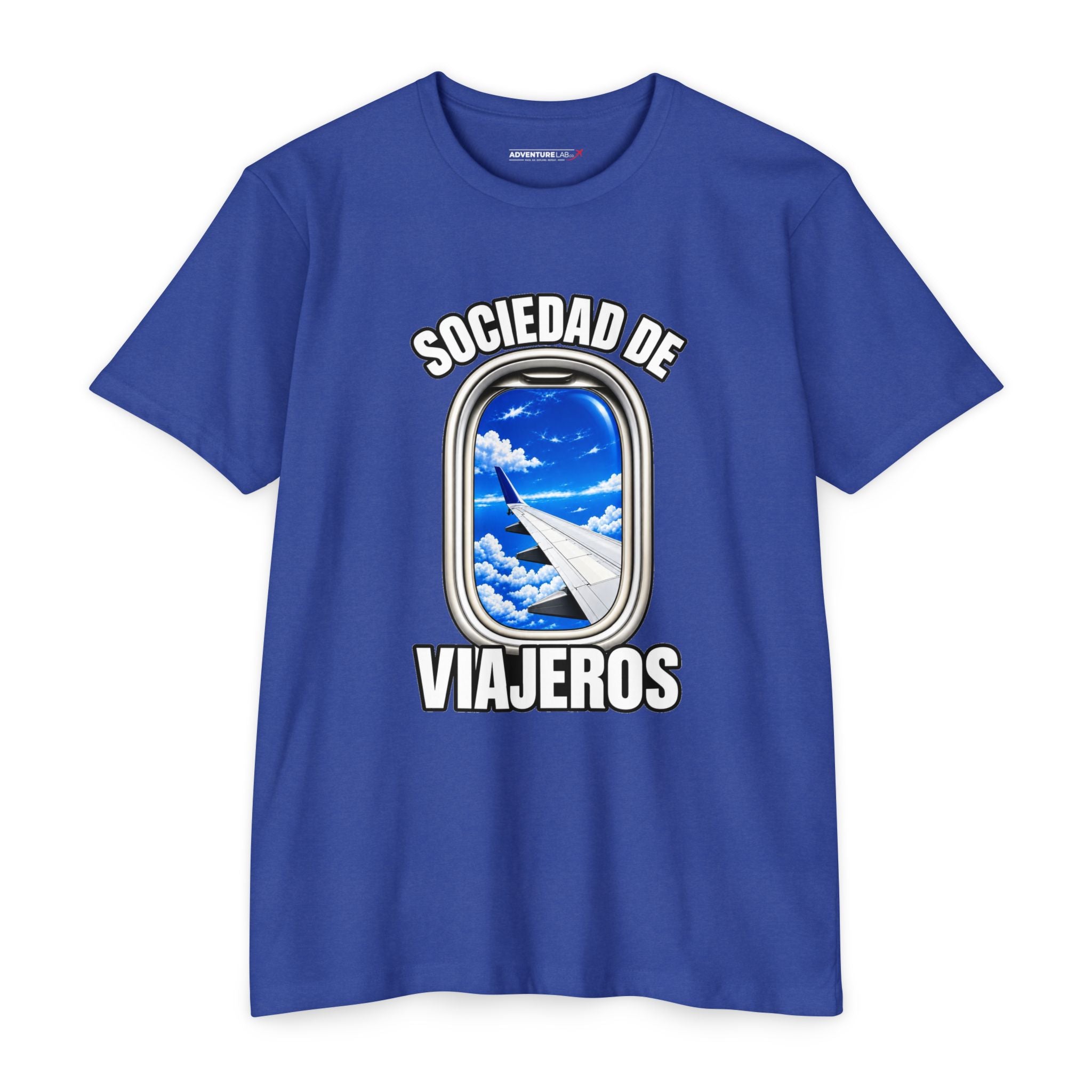 Sociedad de Viajeros Blue Sky Window Seat Society T-Shirt — Retro Airplane Travel Tee
