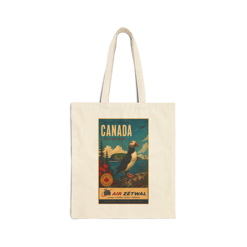 Canada Puffin Vintage Travel Canvas Tote