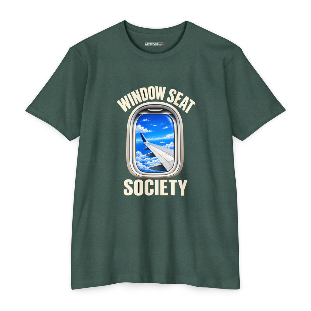 Blue Sky Window Seat Society T-Shirt — Retro Airplane Travel Tee