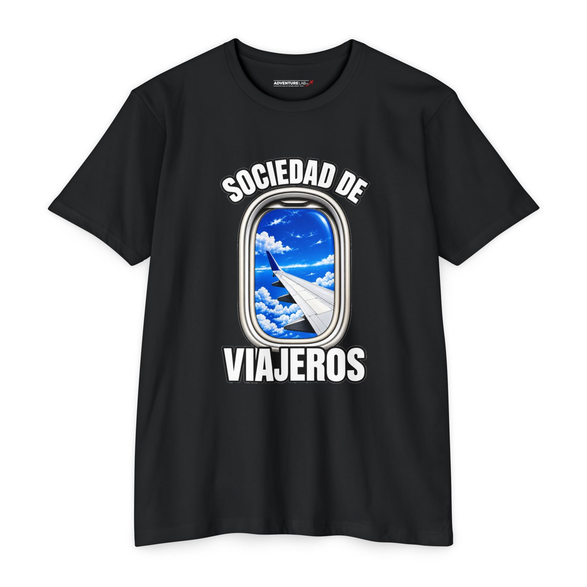 Sociedad de Viajeros Blue Sky Window Seat Society T-Shirt — Retro Airplane Travel Tee