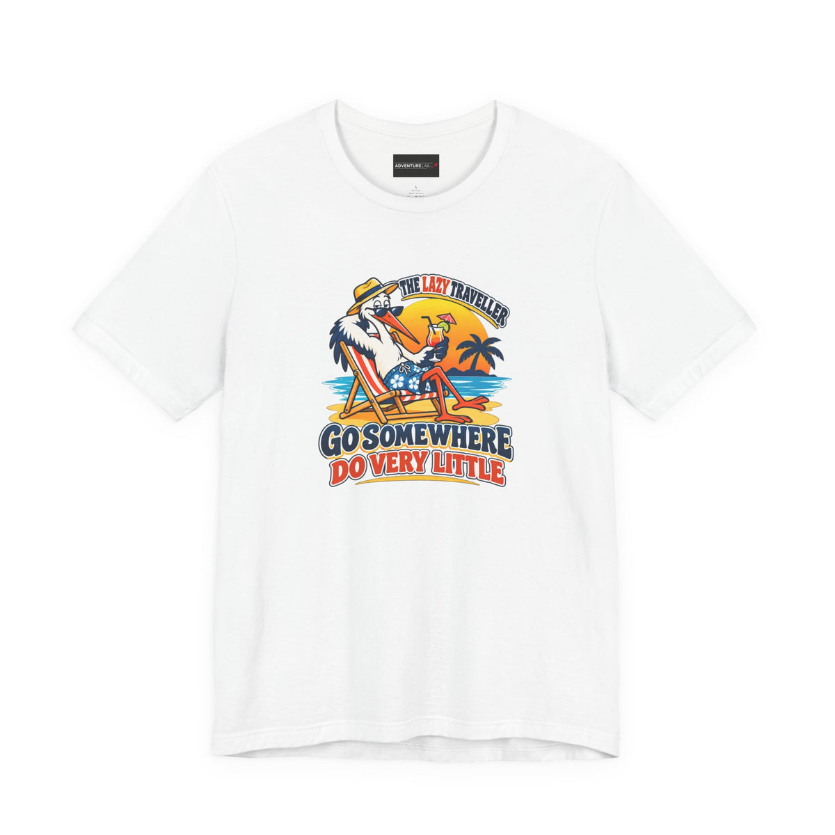Lazy Traveller Stork T-shirt- Go Somewhere, Do Very Little