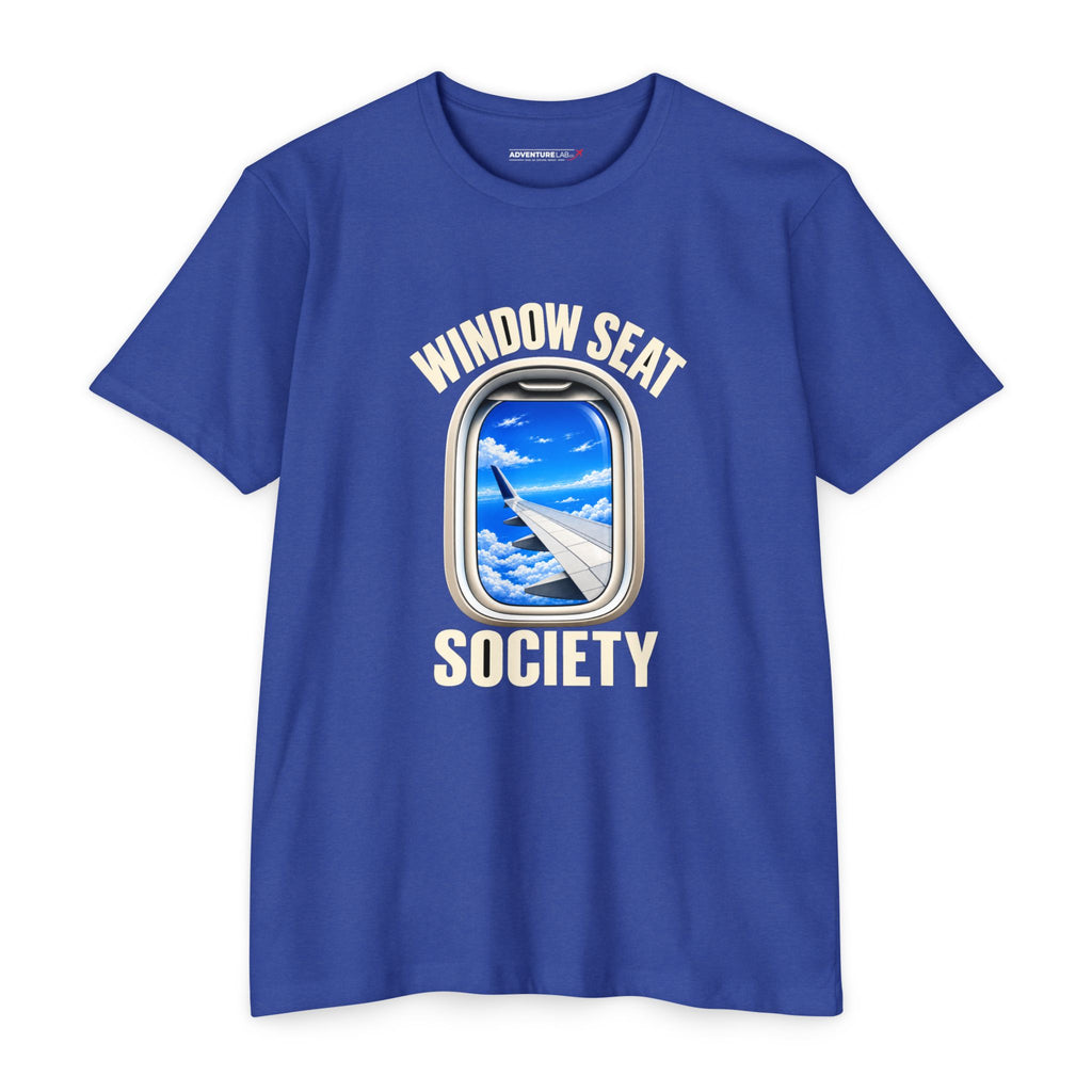 Blue Sky Window Seat Society T-Shirt — Retro Airplane Travel Tee