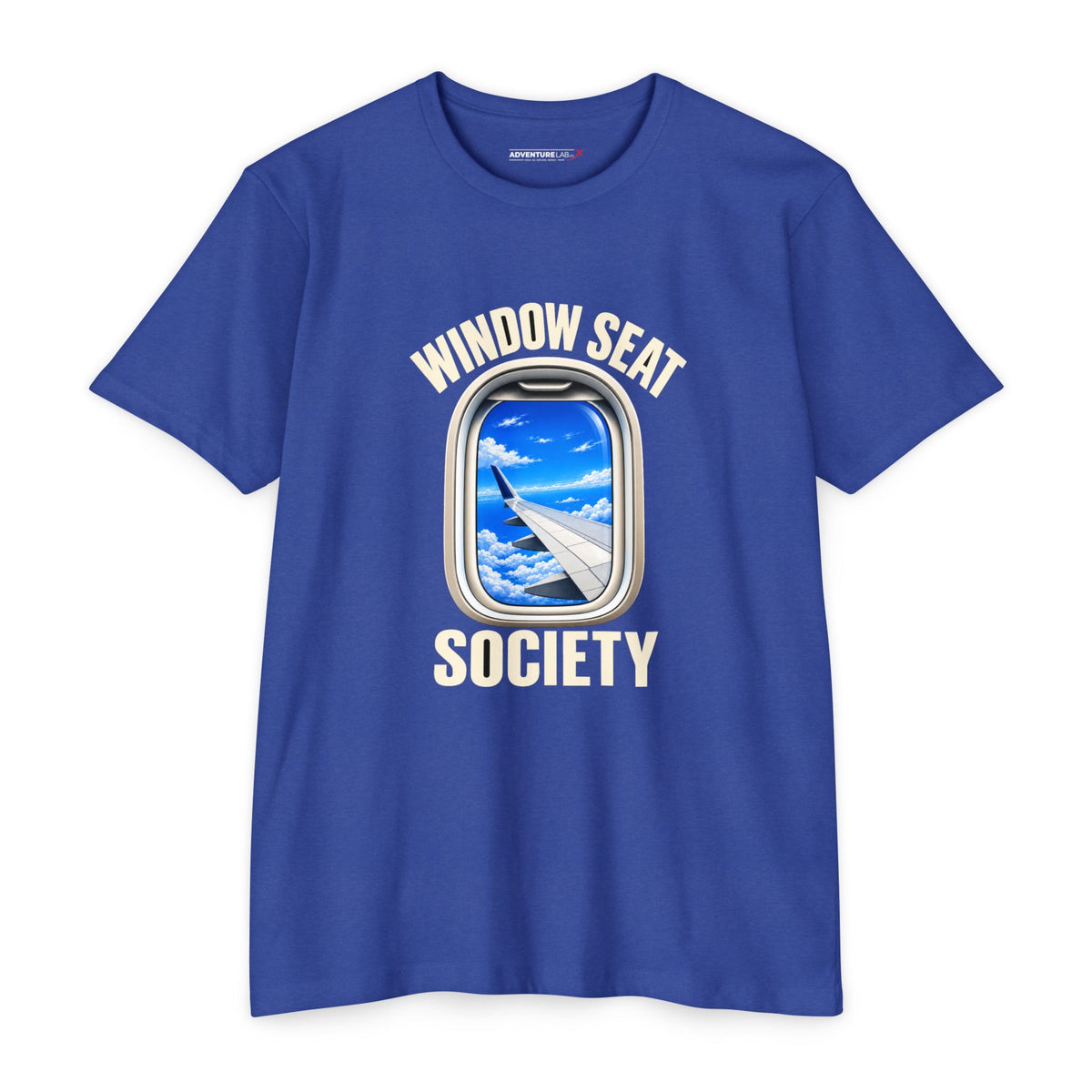 Blue Sky Window Seat Society T-Shirt — Retro Airplane Travel Tee