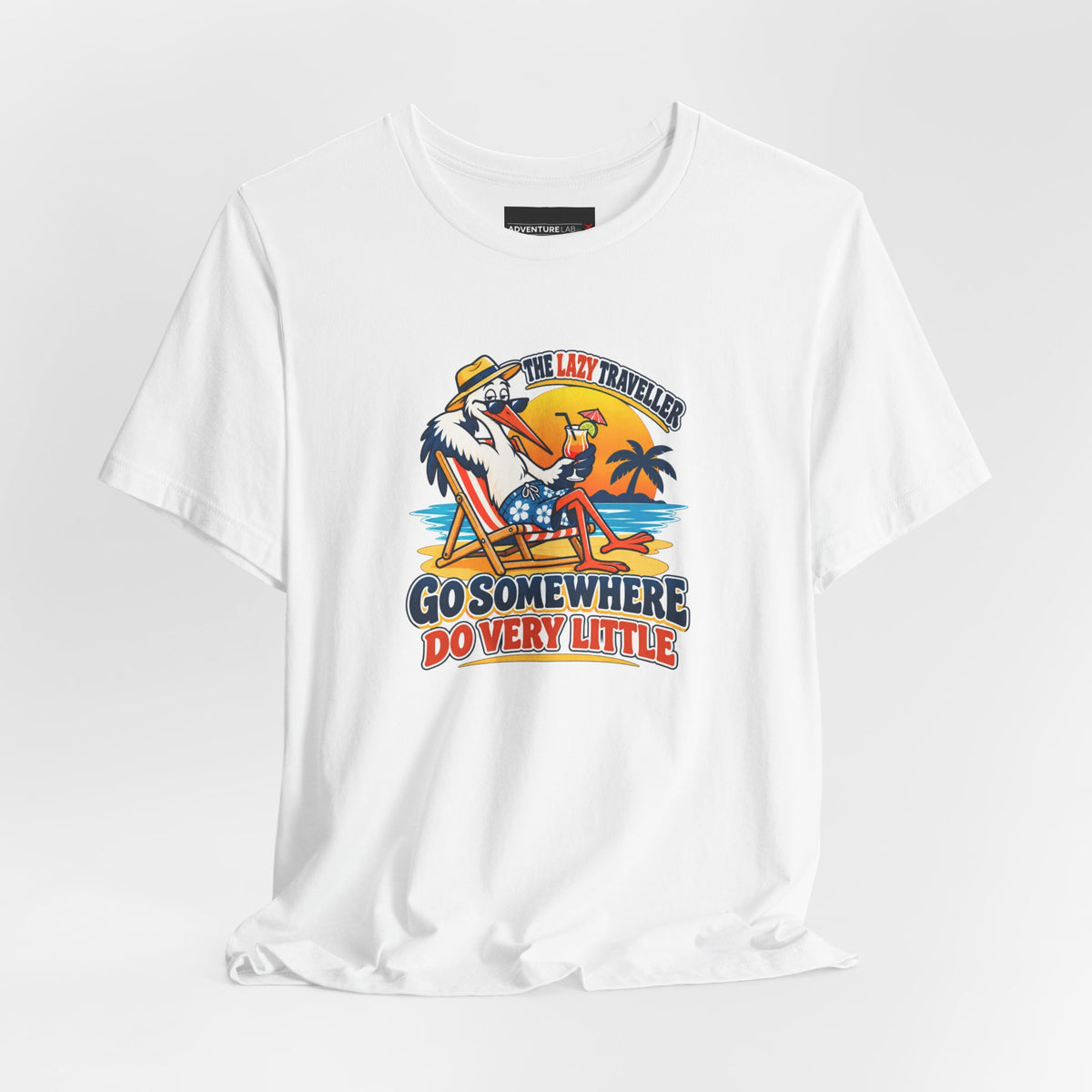 Lazy Traveller Stork T-shirt- Go Somewhere, Do Very Little