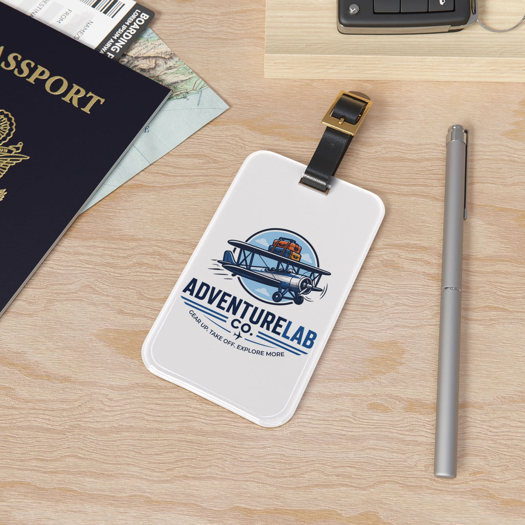 AdventureLab biplane logo Luggage Tag | travel airplane luggage ID tag
