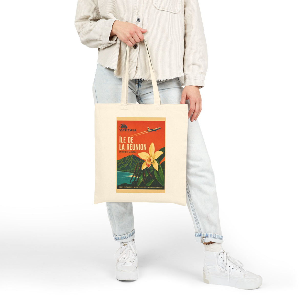 Île de la Réunion Vintage Travel Canvas Tote