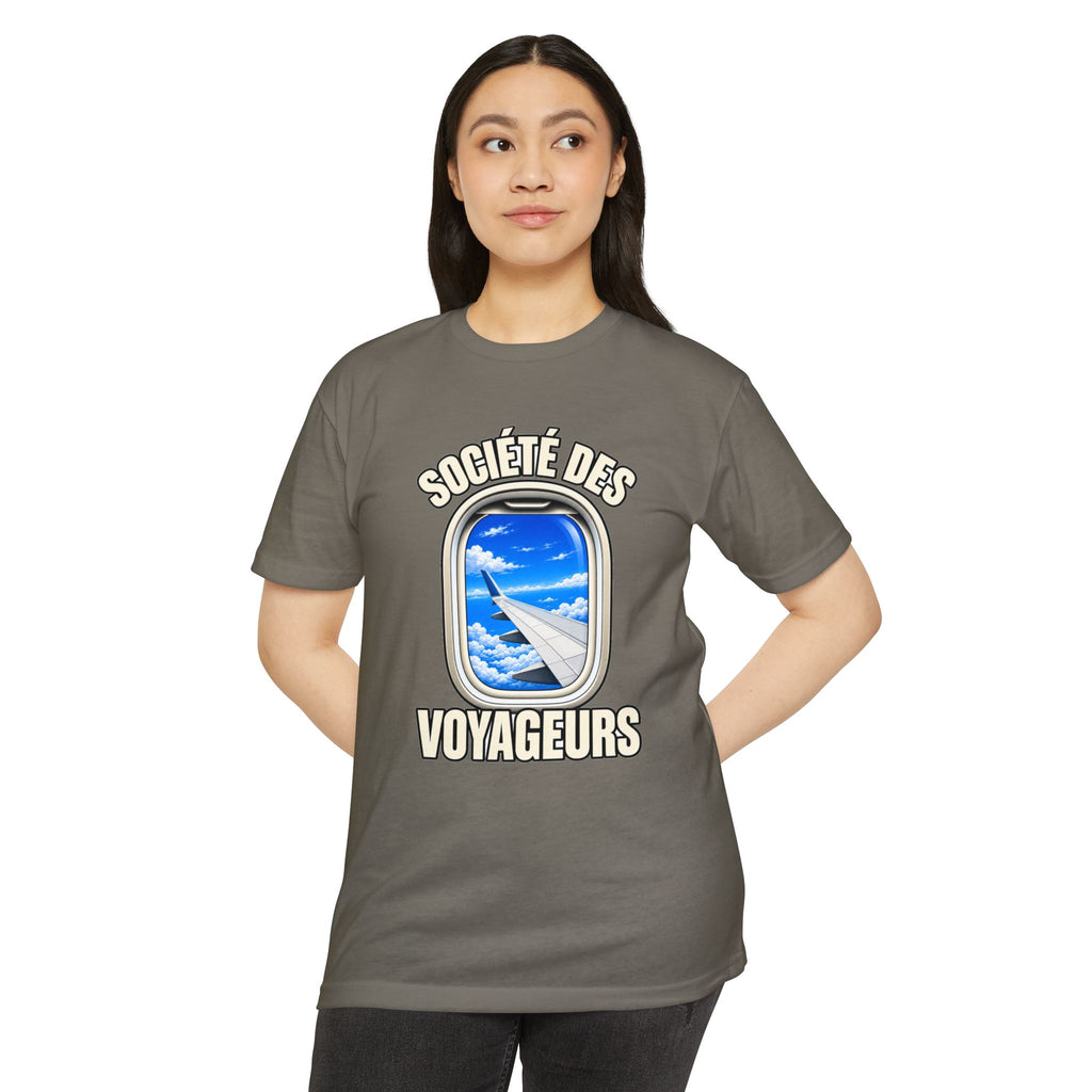 French Blue Sky Window Seat Society T-Shirt — Retro Airplane Travel Tee