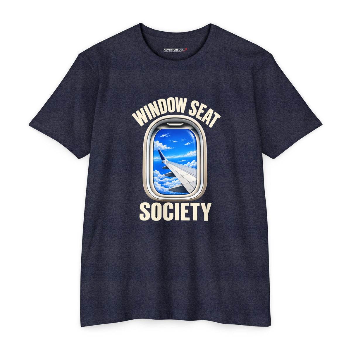 Blue Sky Window Seat Society T-Shirt — Retro Airplane Travel Tee