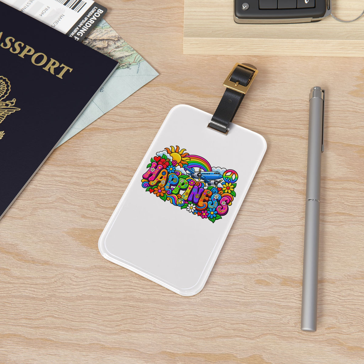 Happiness - Retro Series-  Luggage Tag | travel airplane luggage ID tag