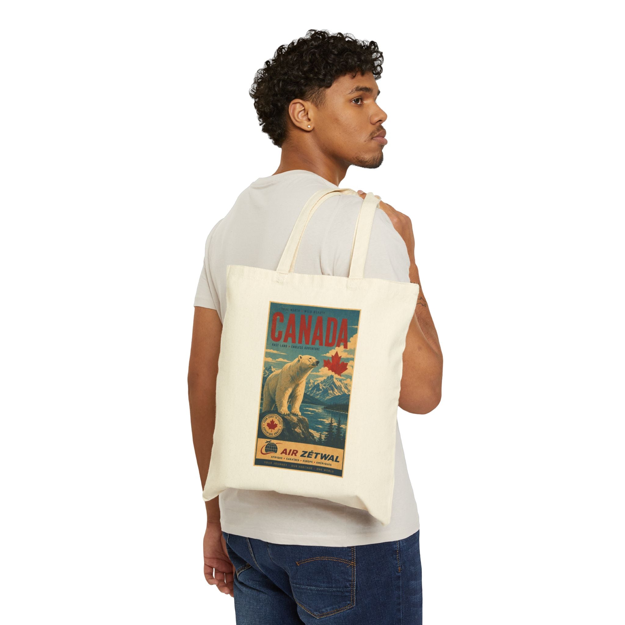 Canada Polar Bear Vintage Travel Canvas Tote