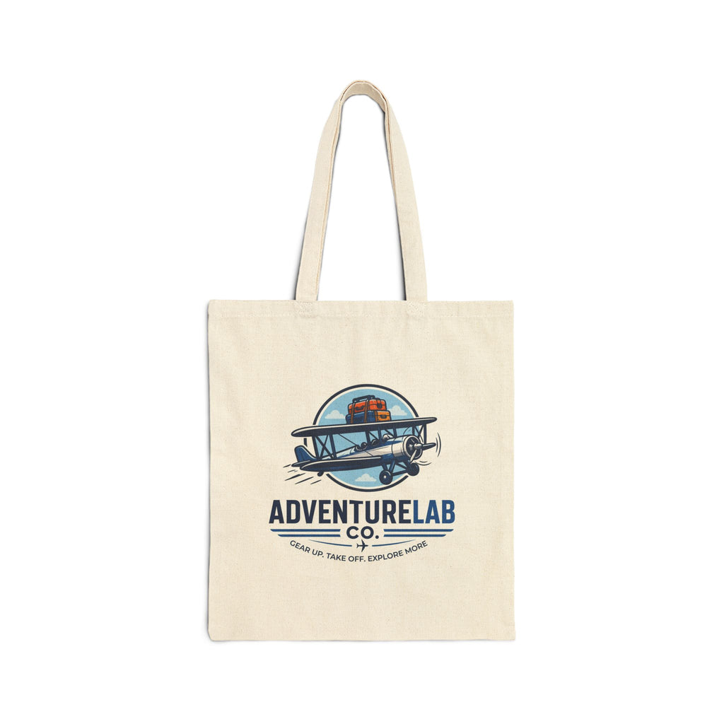 Vintage Biplane AdventureLab logo Tote Bag | Canvas Travel Tote