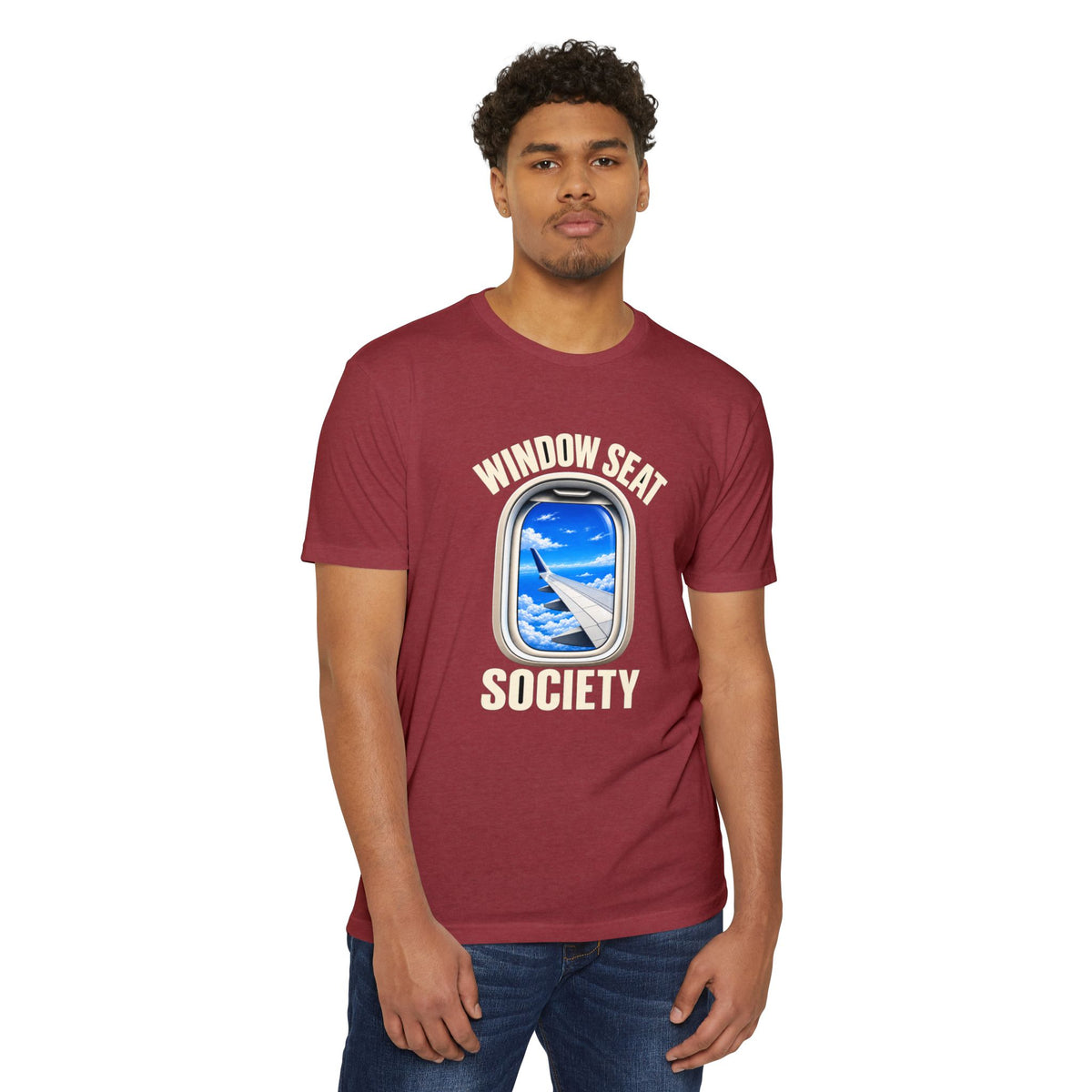 Blue Sky Window Seat Society T-Shirt — Retro Airplane Travel Tee