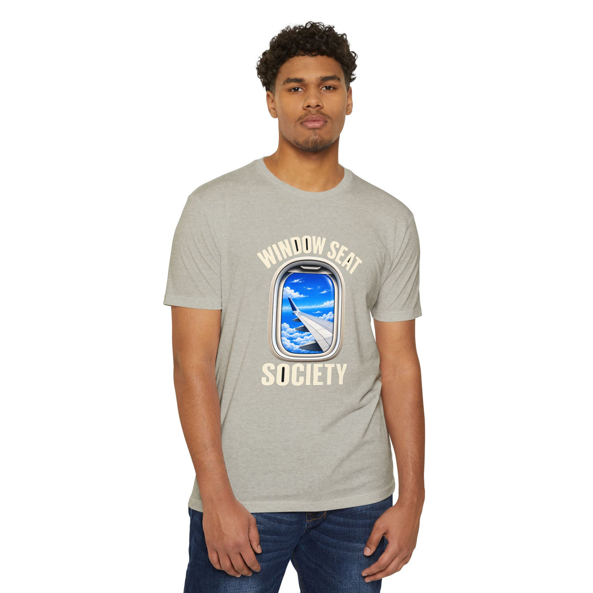 Blue Sky Window Seat Society T-Shirt — Retro Airplane Travel Tee