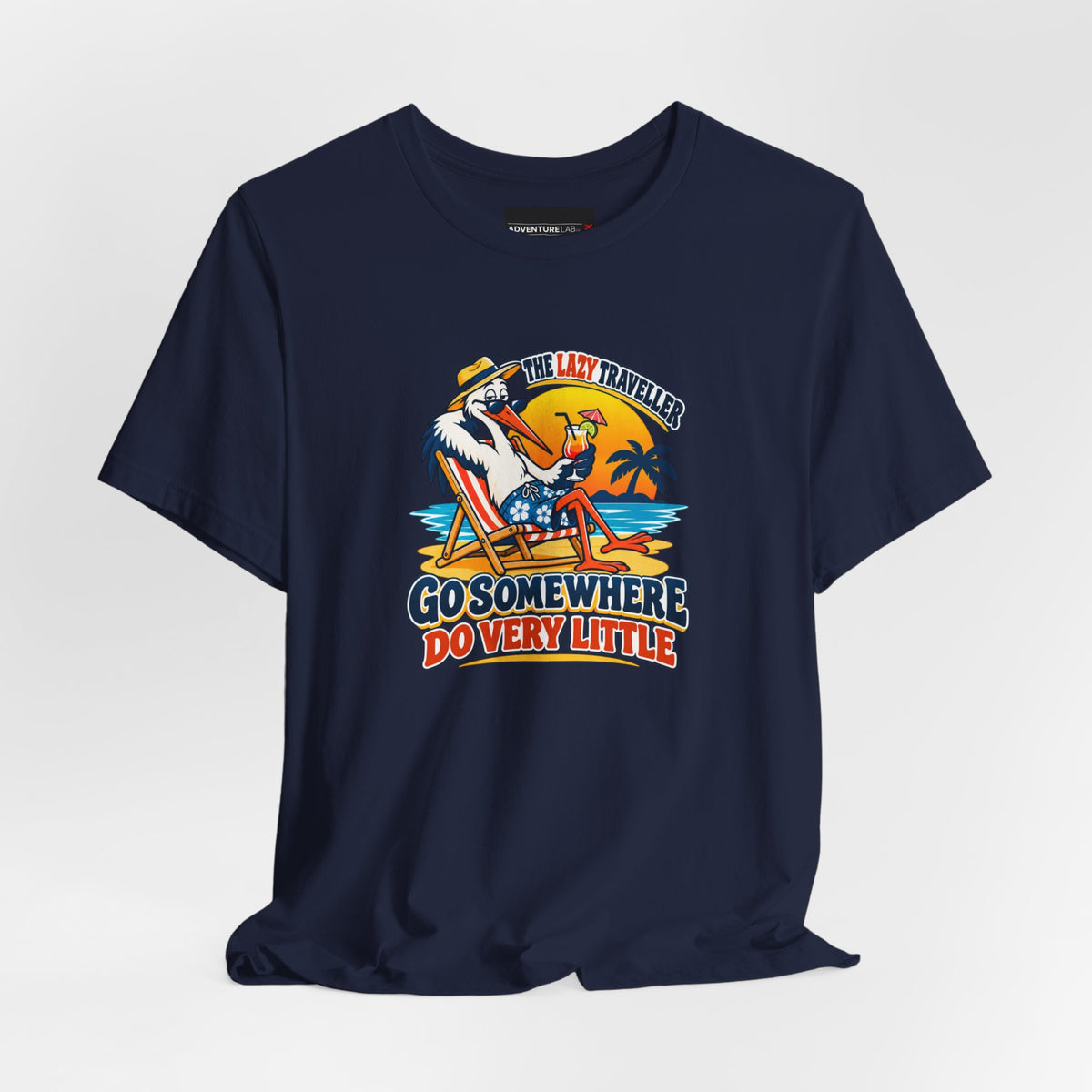 Lazy Traveller Stork T-shirt- Go Somewhere, Do Very Little