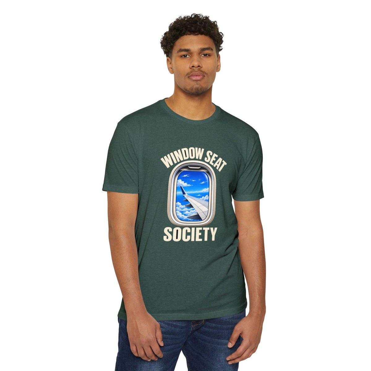 Blue Sky Window Seat Society T-Shirt — Retro Airplane Travel Tee