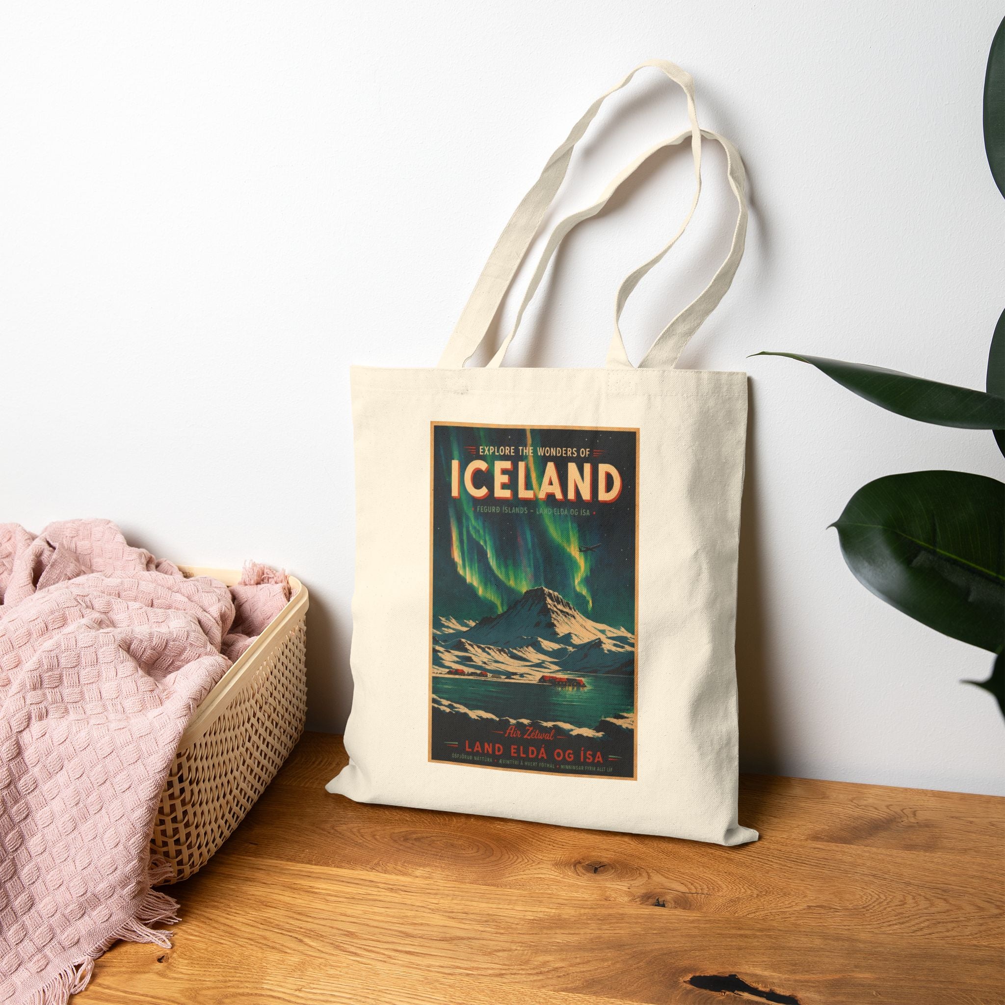 Iceland Vintage Travel Canvas Tote