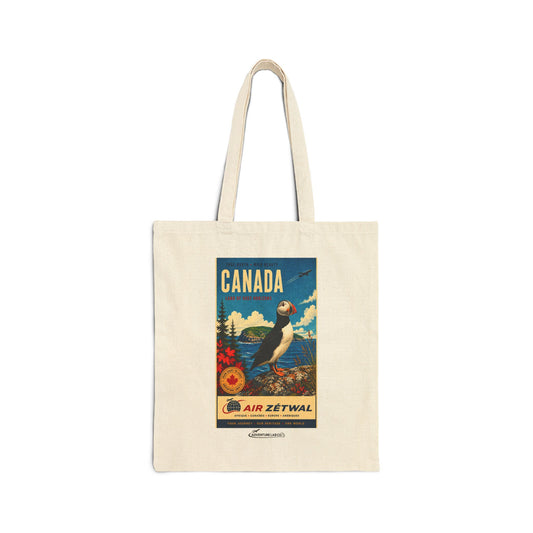 Canada Puffin Vintage Travel Canvas Tote