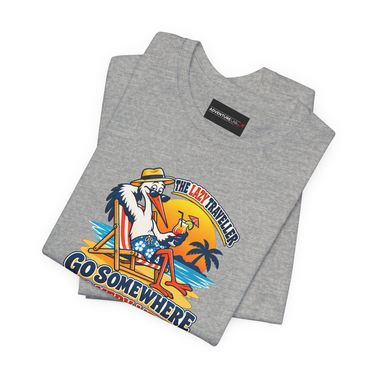 Lazy Traveller Stork T-shirt- Go Somewhere, Do Very Little
