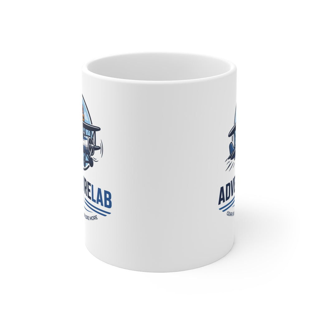Vintage Biplane AdventureLab logo Mug | Travel Aviation Coffee Cup
