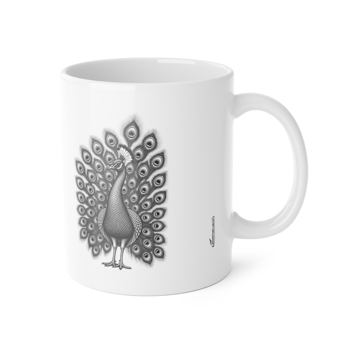The Peacock | Black & White Wildlife Illustration Mug