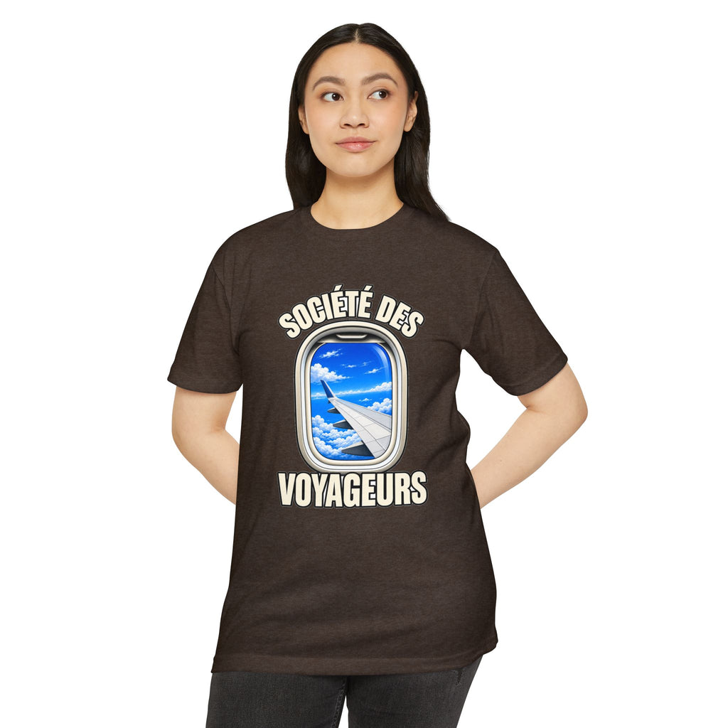 French Blue Sky Window Seat Society T-Shirt — Retro Airplane Travel Tee