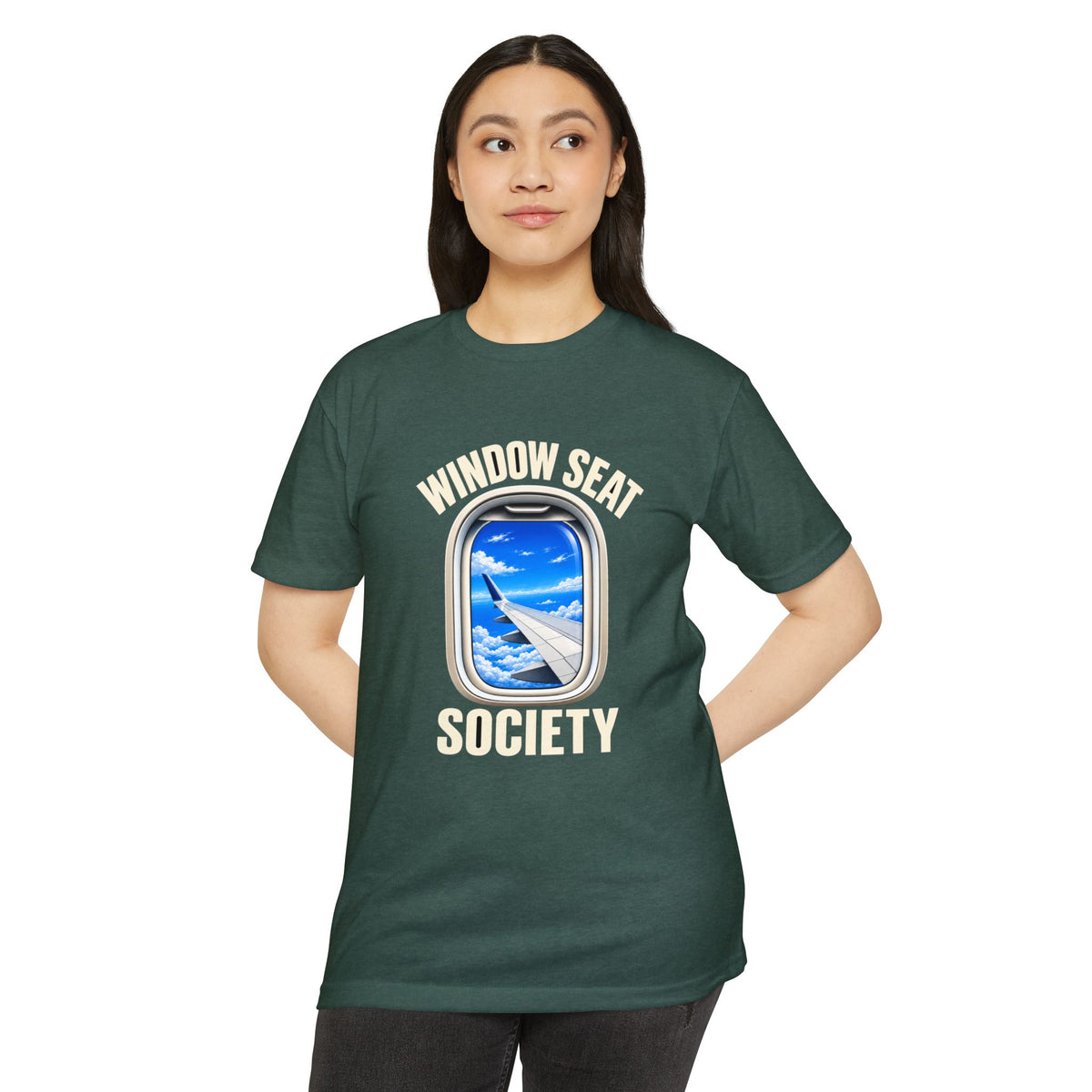 Blue Sky Window Seat Society T-Shirt — Retro Airplane Travel Tee