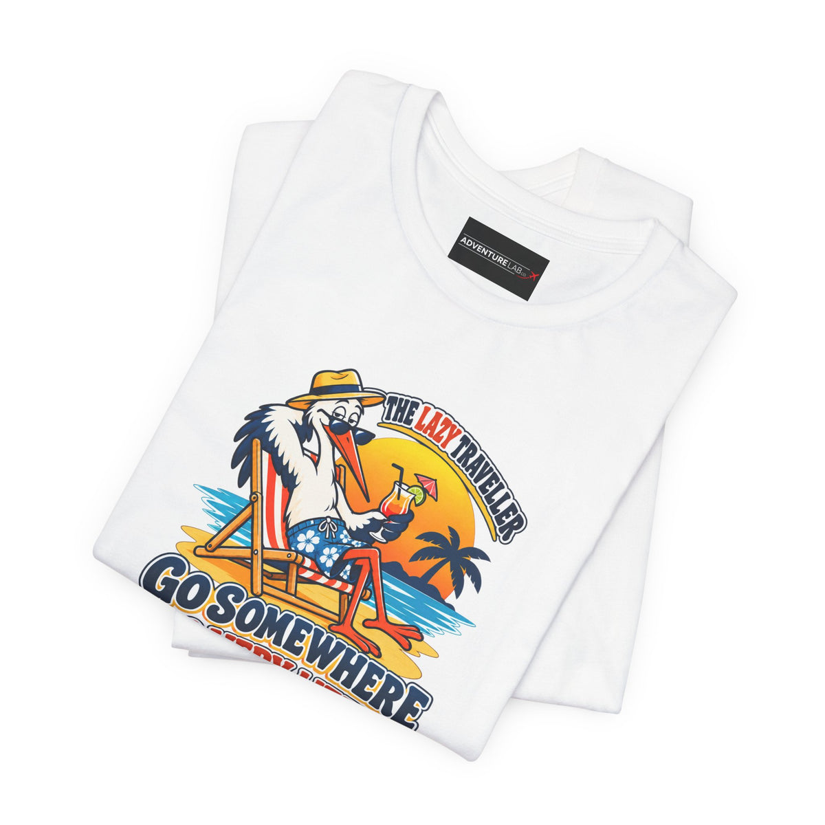Lazy Traveller Stork T-shirt- Go Somewhere, Do Very Little
