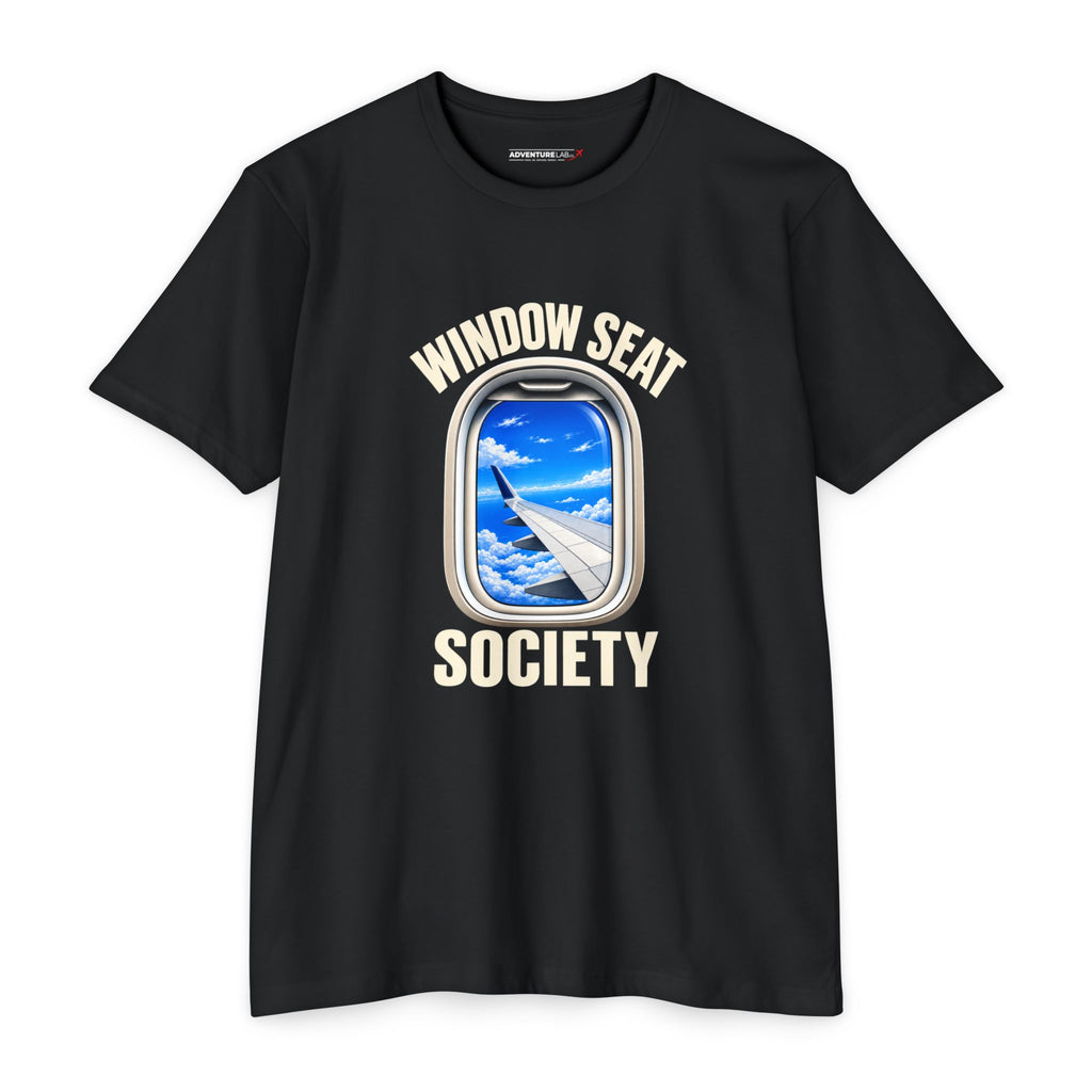 Blue Sky Window Seat Society T-Shirt — Retro Airplane Travel Tee