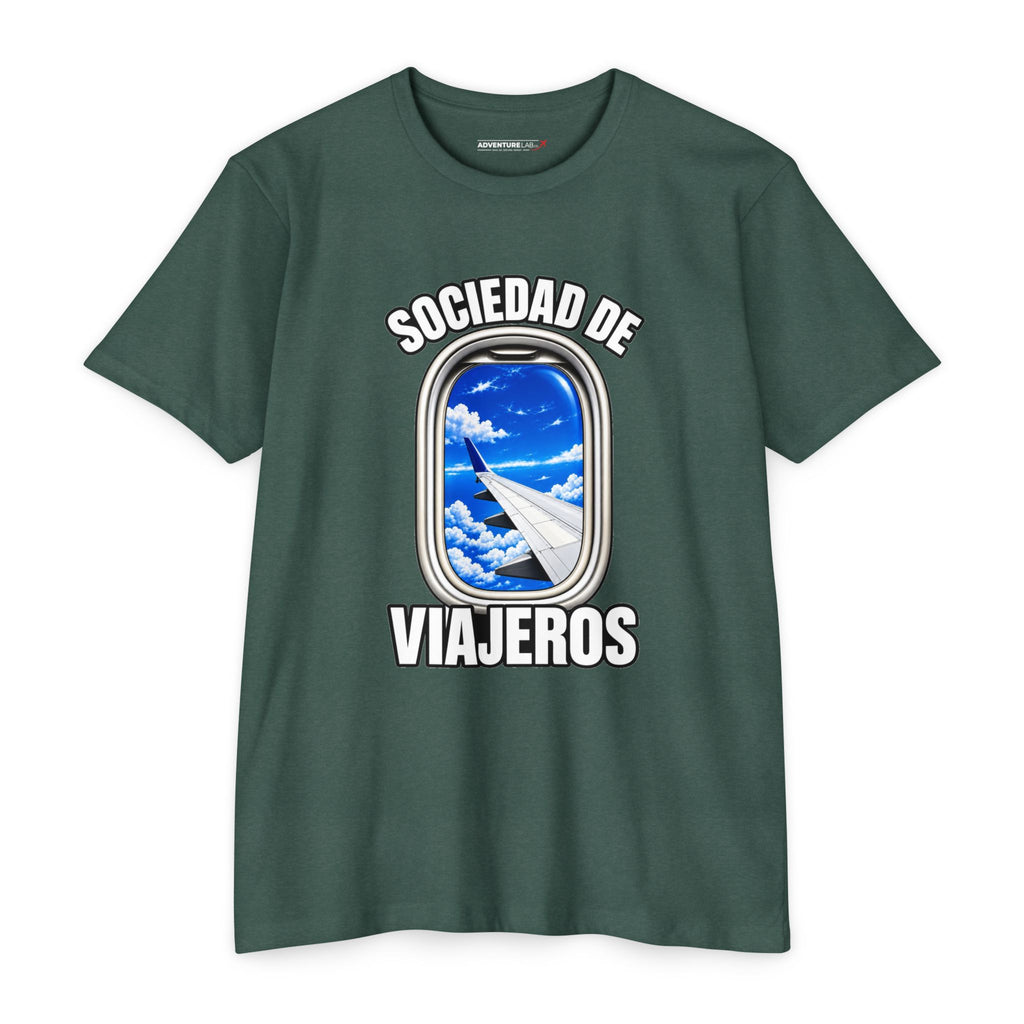 Sociedad de Viajeros Blue Sky Window Seat Society T-Shirt — Retro Airplane Travel Tee