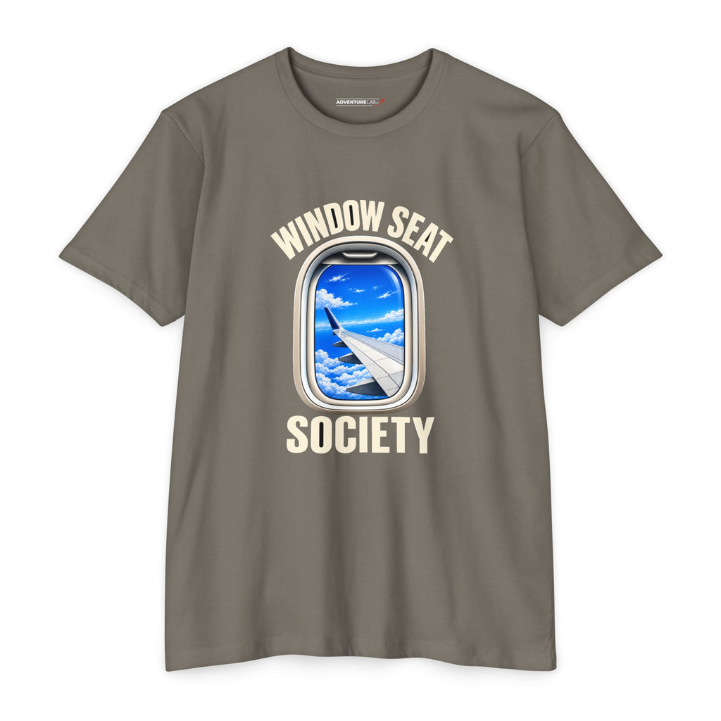 Blue Sky Window Seat Society T-Shirt — Retro Airplane Travel Tee