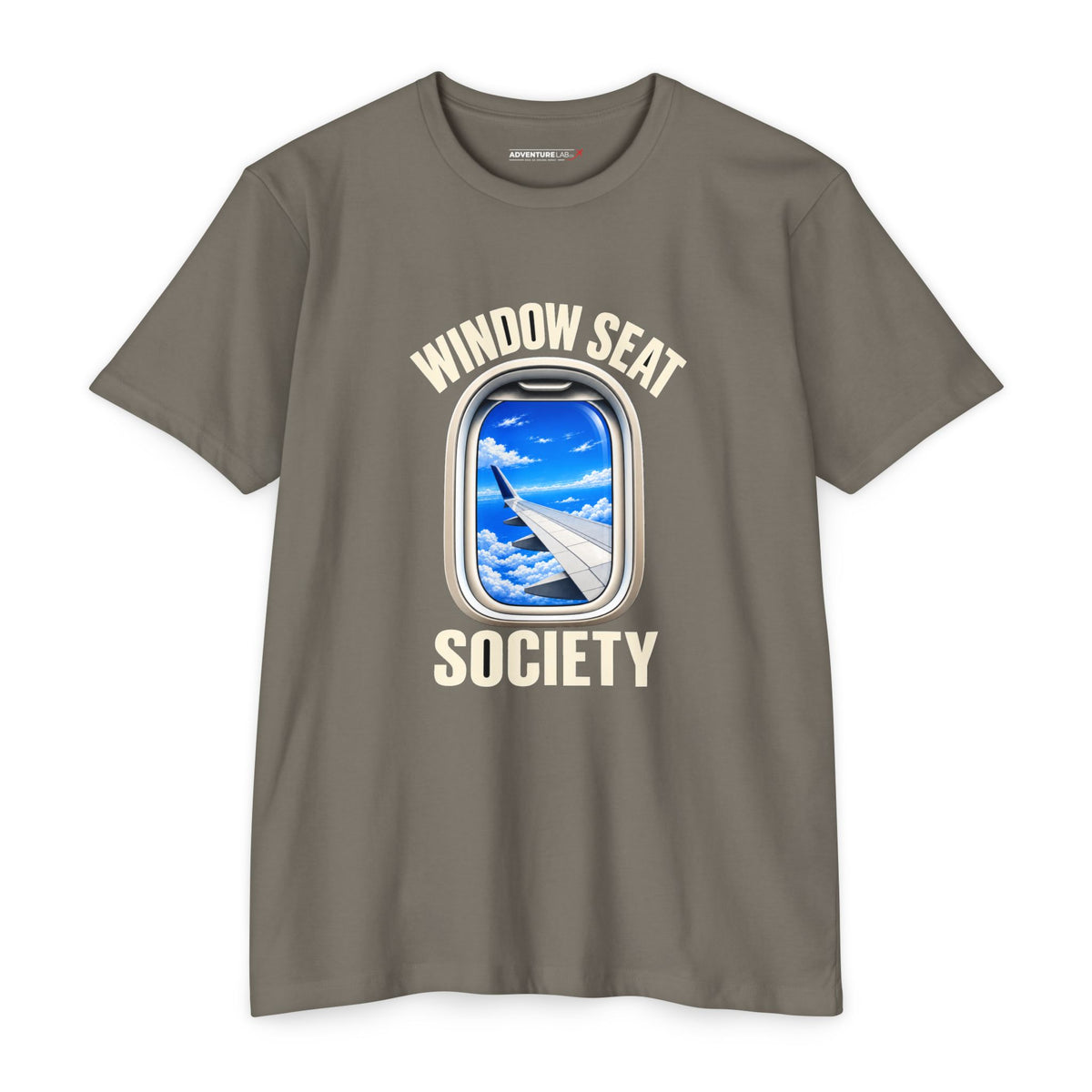 Blue Sky Window Seat Society T-Shirt — Retro Airplane Travel Tee
