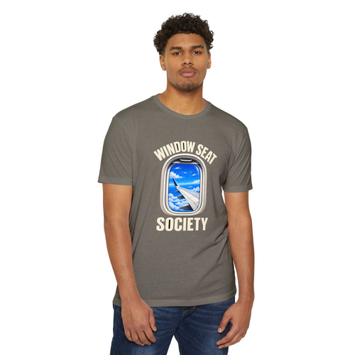 Blue Sky Window Seat Society T-Shirt — Retro Airplane Travel Tee