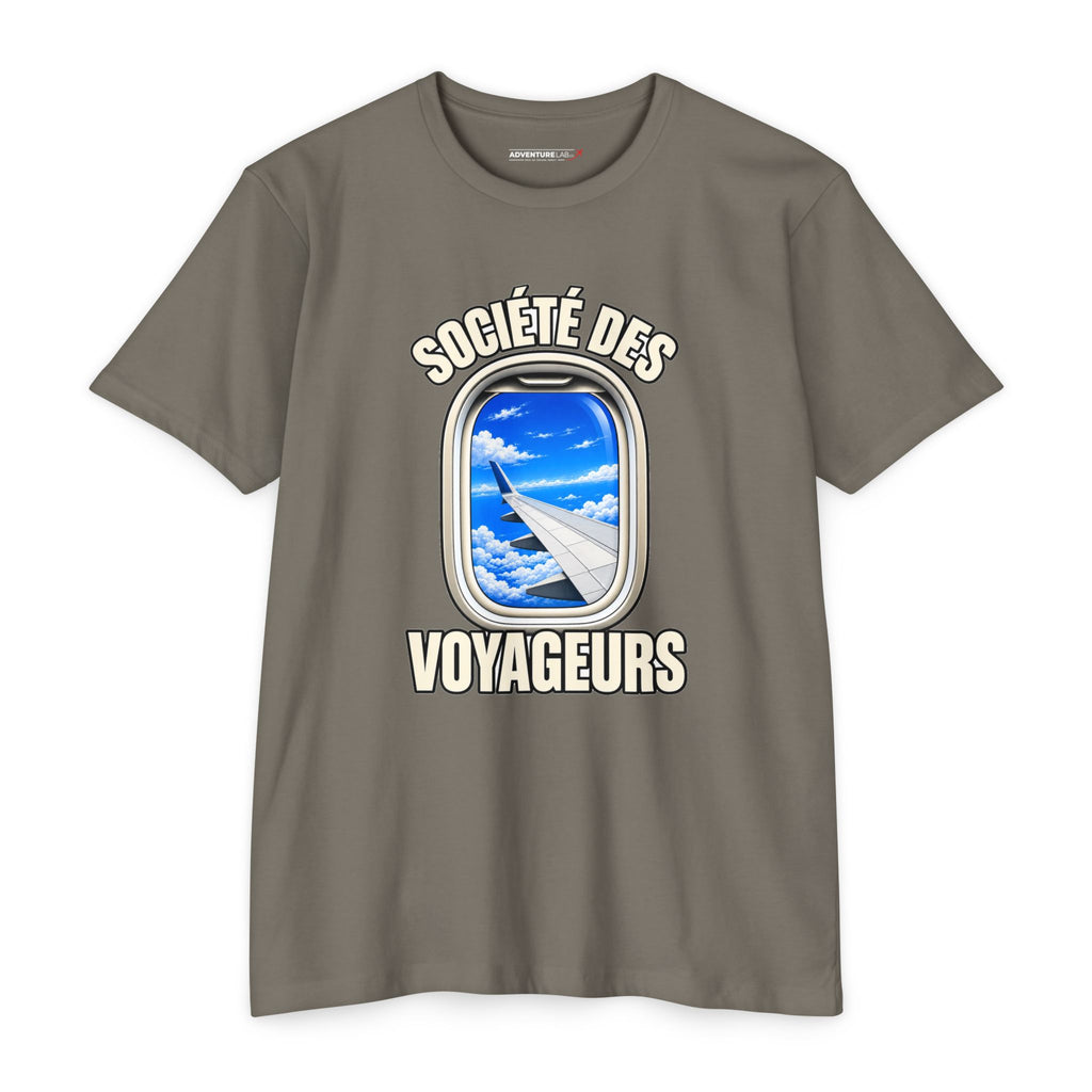 French Blue Sky Window Seat Society T-Shirt — Retro Airplane Travel Tee