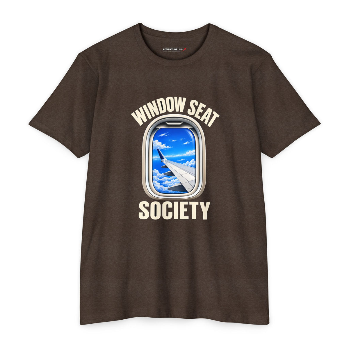 Blue Sky Window Seat Society T-Shirt — Retro Airplane Travel Tee