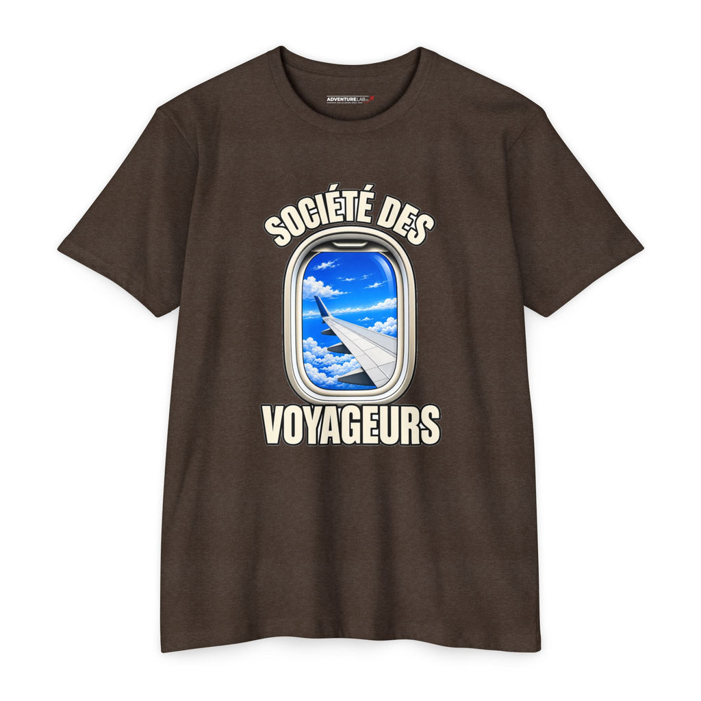 French Blue Sky Window Seat Society T-Shirt — Retro Airplane Travel Tee