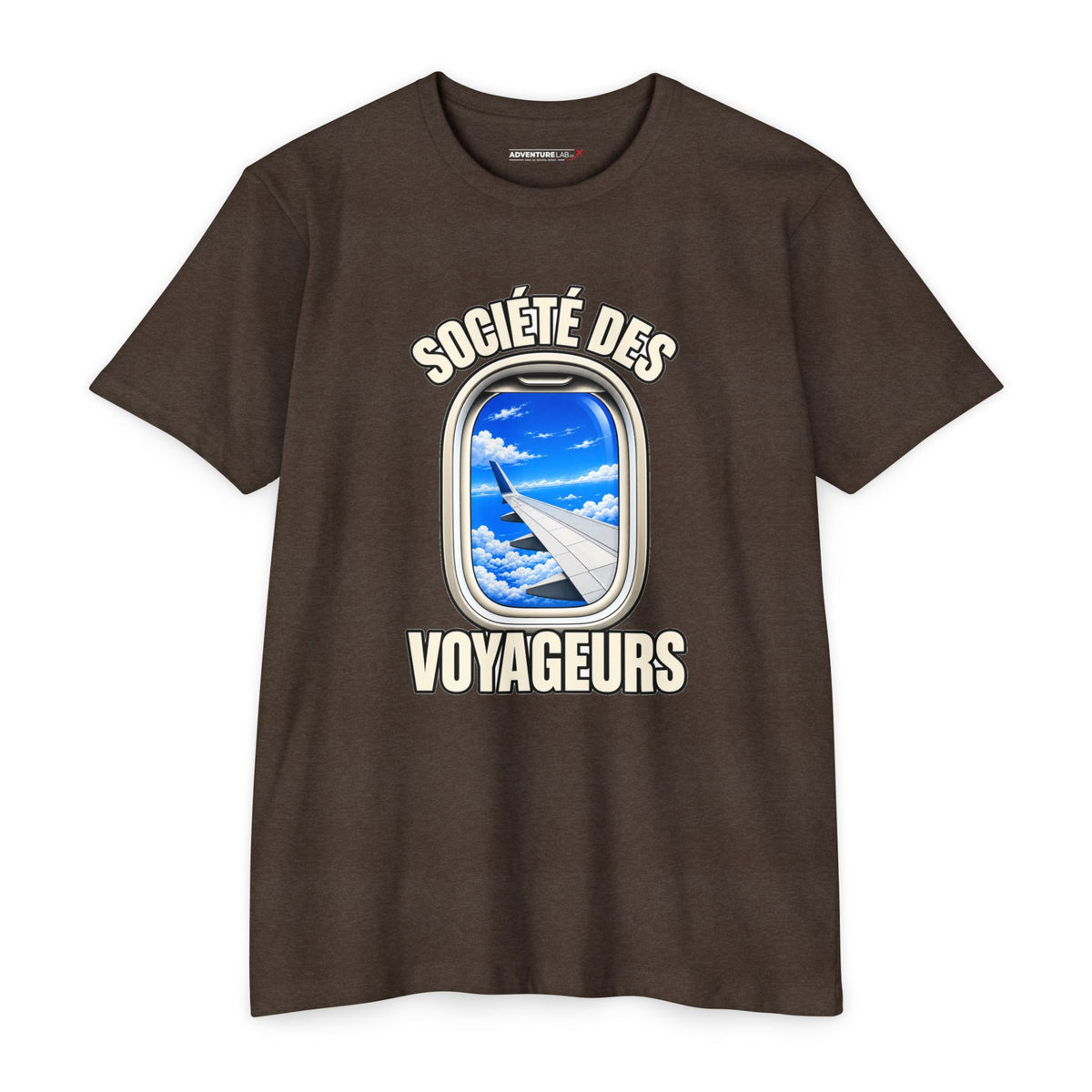 French Blue Sky Window Seat Society T-Shirt — Retro Airplane Travel Tee