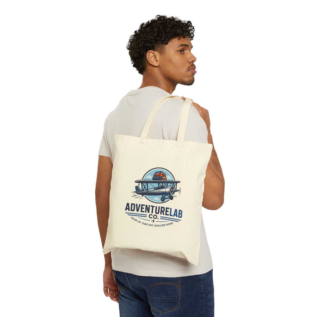 Vintage Biplane AdventureLab logo Tote Bag | Canvas Travel Tote